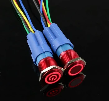 16mm Punane metallist nupp switch ringi diafragma LED Fikseerimine Self-reset Lühike 1NO 1NC punane valge kollane sinine roheline
