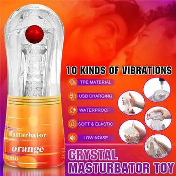 Mees Vibratsiooni Masturbator 10 Kiirused Adult Sex Mänguasja Veekindel Crystal Masturbatsioon Cup Vastupidavust Treeningu Läbipaistev Sugu Varrukas