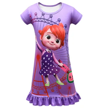 Tüdrukud Dress keskmise pikkusega Suvel Lühikeste varrukatega Cartoon Kleit Laste Koju Pidžaama Casual Kleit 2021 Uus CocoMelon Rüü