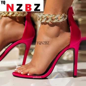 YQNZBZ 2021 Uus Kett Seksikas Sandaalid Kõrged Kontsad Strappy Gladiaator Naiste Sandaal Stiletto Pulmapidu kingad suuruses 35-42