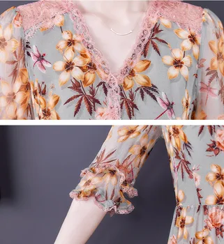 2021 suvel moe temperament Naiste V-kaeluse poole varruka flower print Vintage Kleit, Elegantne Kleidid Vestido