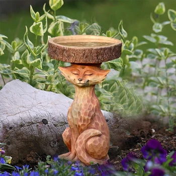 Vaik Seisab Foxs Birdbath Loomade Kuju Väljas Birdfeeder Vaik Kaunistamiseks Armas Foxs Garden Ornament Aed FPing