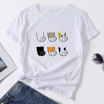 Kawaii Cat T-Särk Naiste Lühikesed Varrukad Daamid Naljakas Cartoon Prindi Tshirt Harajuku 90s Graafiline T-särgi Suvel Top Tee Emane