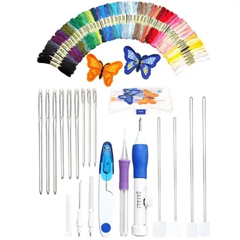 1 Komplekt DIY Tikandid Pen Kudumine Õmblemine tööriistakomplekt Punch Needle Set w/50 Niidid Plastikust+Teras Kodu Kaunistamiseks Kaunistused