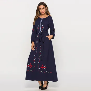 Naiste Mood Moslemi Trükkimine Full Varruka Araabia Kleit Islam Jilbab Kleidid Elegantne Disain Maxi Riided z0417