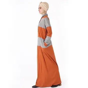 Moslemi Naised, Tüdrukud Pikk Kleit Islami Abaya Segast Vabaaja Puuvillane Kootud Rüü Polo Krae Segast Triip Nupud Õhuke Kleit