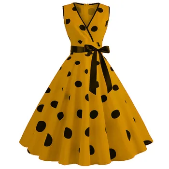 2021 Naiste Suvine Kleit Vintage Õie Printida Rockabilly Kleit Rüü Femme Sundress Vestidos Pluss Suurus Polka Dot Pool Kleit