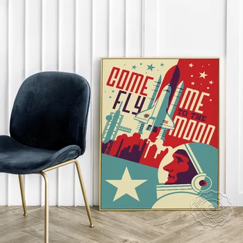 Tule Mind Lennata Moon Muster Vector Poster, Houston Texas Vintage Art Prints, Ruumi Linn AstronautCartoon Portree Home Decor