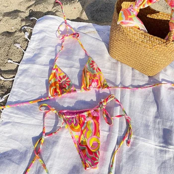 Seksikas Push Up Bikinis Set Print Naiste Ujumisriided 2021 Murtud Lill Ujumistrikoo Naistele Küljel Lips trikoo Naistele BeachWear Biquini