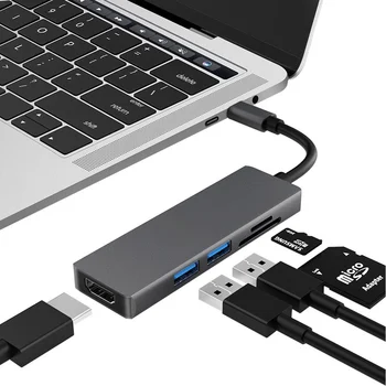 USBC, Et HDMI-ühilduvate 2 USB 3.0 5Gbs SD TF Mälukaardi Pesa 4K 1080P Video Väljund, USB Type C Hub Adapter