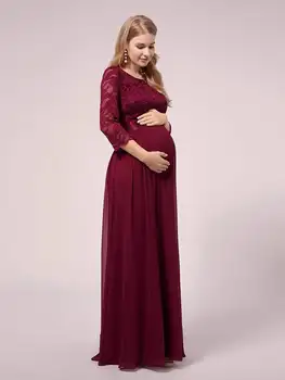 Burgundia Punane õhtukleidid Kaua, Pluss suurus Elegantne Sifonki Rasedus-ja Glamuurne Kleit Pikk Varrukas O-Kaeluse Rüü de maternité