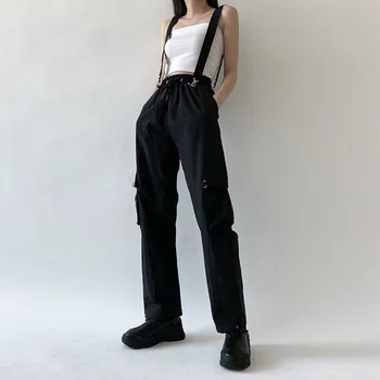 Naiste mood Harajuku stiilis Püksid Must äravõetav tunked naiste elastne vöökoht Street casual püksid multifunktsionaalne püksid