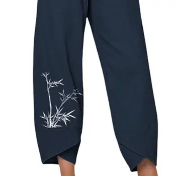 Bambusest Prindi Ebaregulaarne Pükste Säärel Tasku Lai Jalg Üheksanda-Pikkus Haaremi Püksid Sweatpants Streetwear igapäevaelus