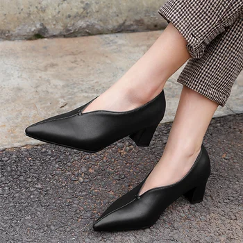 2021 uus mood teravanurgeliste õmblemine stiilis tahked värvi paks kanna elegantne naiste ühe kinga