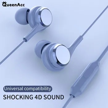 QueenAcc HOT In-ear Kõrvaklapid, Universaalne, Juhtmega Peakomplekt, HD Mikrofon 4D Bass Sound Kõrvaklapid Earbuds Jaoks HUAWEI vivo oppo