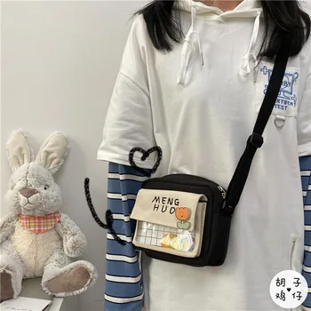 [4 Vaba Märgid] Uus Armas Jaapani Lõuend Messenger Bag Korea Ins Tüdruk Õpilane Õla Kott Must