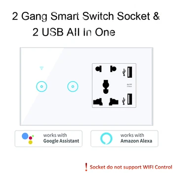 Universaalne Tuya WIFI Lüliti Smart Pistik 1-2-3 gang Topelt USB Pesa,Touch Klaasist Paneel, Seina Lülitage Ühilduv Alexa Google
