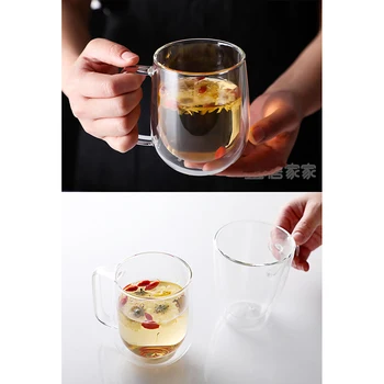 Double-layer Klaas Tass Käepide Mahl Piima Juua Läbipaistvad Topsid Leibkonna Lille Tee Konteiner kuumakindel Drinkware