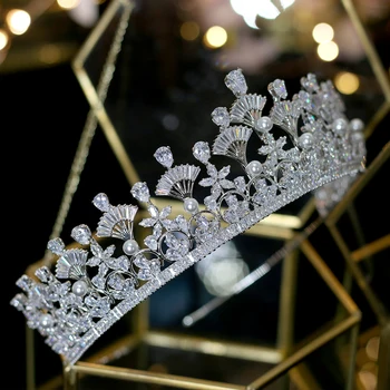 Unico abanico forma tsirkooniumoksiid corona nupcial premios corona cena vestido accesorios damas regalo de vacaciones