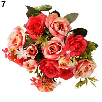 1 Kimp 15 Heads Euroopa Stiilis Kunstlik Royal Rose Koju, Tuba Decor Lilled
