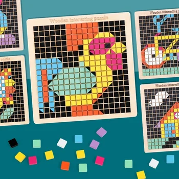 370Pcs Puidust Mosaic Puzzle Kuju Muster Plokid 8 Värvi Pixel lauamäng Varre Mänguasjad Kingitus Lastele