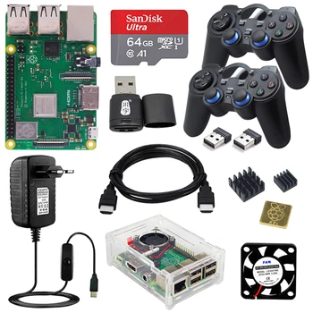 Vaarika Pi 3 Hasartmängude kit + Case + Jahutid + Toide Adapter + Wireless Gamepad + SD-Kaardi Vaarika Pi-3 Mudeli B+ 3B