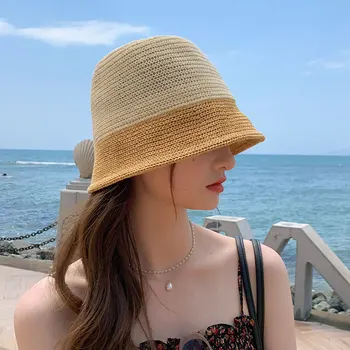 Mood Värvi Sobitamise Kopp Müts Korea Käsitsi Kootud Õled Ühise Põllumajanduspoliitika Naiste Suvine Väljasõit Kõik-Mängu Beach Kalamees Müts