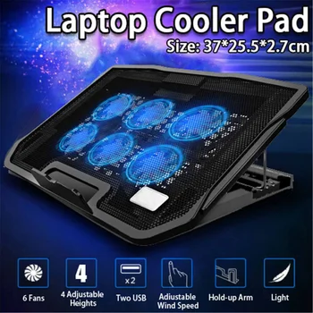2400rpm 6 Fänn Kaks USB-Porti Gaming Laptop Jahuti Sülearvuti Jahutus Pad Reguleeritav Notebook Gaming Cooler Seisma 15,6 tolline Sülearvuti