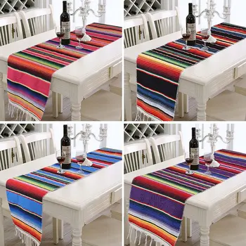 Rainbow Table Runner Triip kaitaliinat koos Tutt Mehhiko Laudlina jaoks Pulmapidu Puuvillane Laudlina Lipu 34x212cm