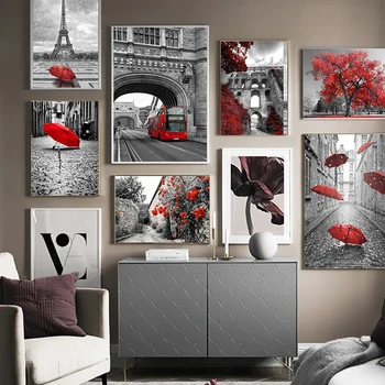 Euroopa Style Punane, Must ja Valge Maastik Pilt Seina Art Lõuend Maali Vintage Maastiku Plakatid ja Pildid Home Design