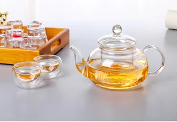 Heat Resistant Glass Flower Tea Pot,Practical Bottle Flower TeaCup Glass Teapot with Infuser Tea Leaf Herbal Coffee