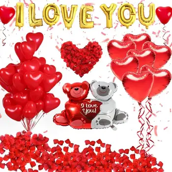 Valentine Päev Teenetemärgi ma Armastan Sind Õhupallid ja Südame Õhupallid Komplekt koos 1000Pcs Punase Roosi Kroonlehed Pulmad Engagement