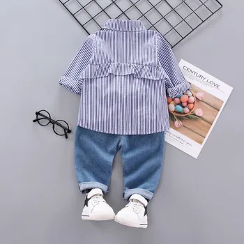 Sügisel Beebi Tüdrukute Komplekt Pikad Varrukad Triibulised Prindi Pluus Tops+Denim Püksid Pükste Kostüüm Komplekt