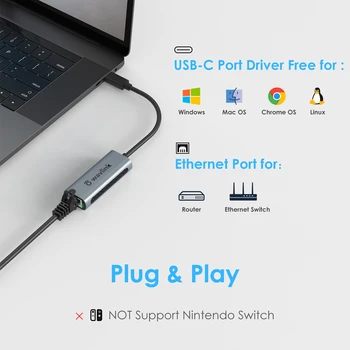 Wavlink USB-C 2,5 G Ethernet Adapter 2500 mbit / s) USB Type-C Dual Band LAN Adapter Sülearvuti Macbook Pro Windows/MAC OS