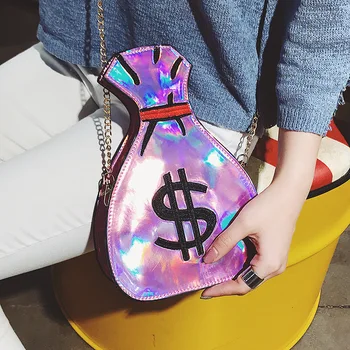 Loominguline naljakas laser raha kujundada naiste õlakott disainer ketid messenger crossbdoy kott luksus pu nahk kuld rahakotid #25