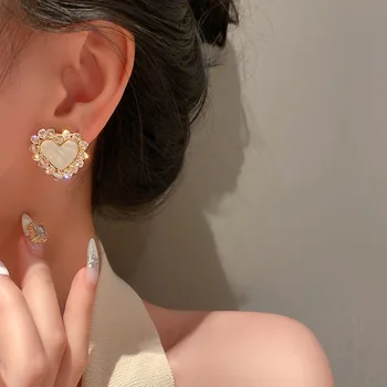 Korea Fashion Crystal Shell Südame Kujulised Kõrvarõngad Naistele Tüdrukud Vintage Lihtne Geomeetriline Kõrvarõngad Ehted 2021 Uus