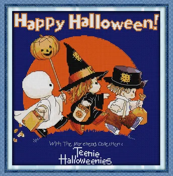 Happy Halloween (2), arvestatakse trükitud kangale DMC 14CT 11CT ristpistes komplektid,tikandid näputöö Komplekti, Home Decor