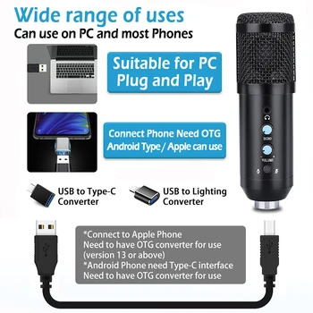 192KHZ USB Kondensaator Mikrofon koos alusega 24 bit Salvestus Mike Live Broadcast Mikrofonid PC Audio Kondensaator Mikrofon