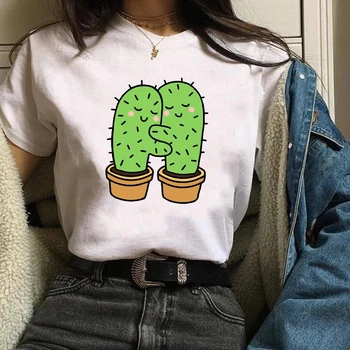 Naiste Cactus Lill Happy Mood Cartoon Lühikesed Varrukad Tees Tops Graafiline Naine Daamid Naiste Lady T-Särk T-Särk T-särgid