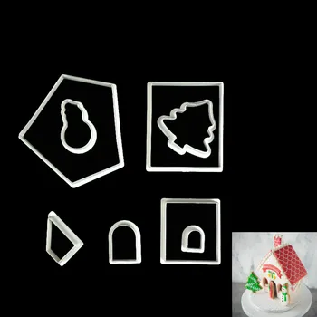 8pcs/set Plastikust Sugarcraft Cookie Cutters Jõulud Maja Puu Biskviit Hallituse Kook Reljeef Decor Hallituse Küpsetamine Tööriist