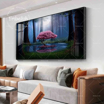 1 tk, Roosa Puu, Metsa-Maastiku Seina Art Pilte, HD Print Lõuend Maalid elutuba Home Decor Plakatid