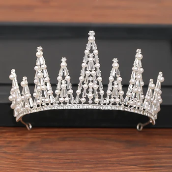 Printsess Crown Võra Pruut Pruutneitsi Ehted Pulm Tarvikud Hõbedane Värv Pearl Crystal Barokk