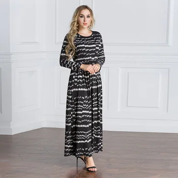 Donsignet Moslemi Fashion Muslim Kleit Lähis-Ida Eid Dubai Abaya Türgi Kleit Pluss Suurus Prindi Pikad Varrukad O-Kaelus Pikk Kleit