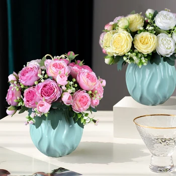1 Kimp 9 pead Kunstlik Pojeng Tee Rose Lilled, Camellia Silk Võltsitud Lill flores DIY Kodu Aias Pulm Teenetemärgi