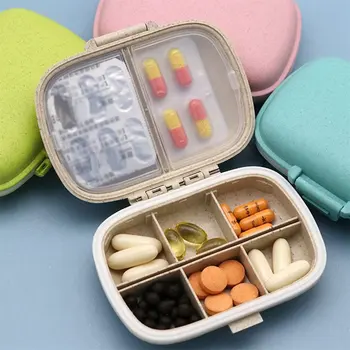 8 võrkude korraldaja konteiner tabletid reisi pill kasti Tihendi rõngas Väike kast tabletid, Nisu õled konteiner ravimid