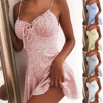 Suvel Bohemia Õie Kleidid Naistele 2021 Mood Mini Kleit V-Kaeluse Daamid Holiday Beach Lühike Sundress Vestido De Mujer Uus