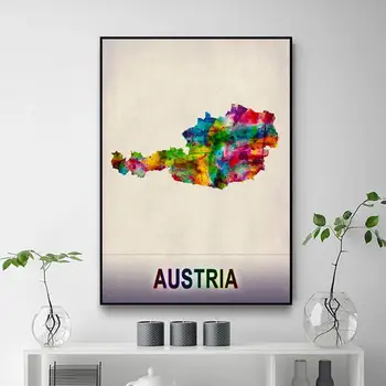 Austria Kaart, Akvarell Kunsti Lõuend Plakati Print Home Decor Maali raamita